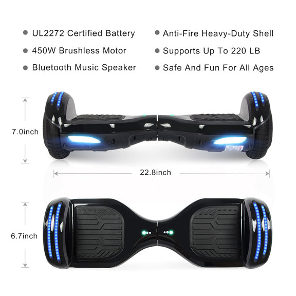 6.5" Hoverboard with Bluetooth & LED lighting in Black